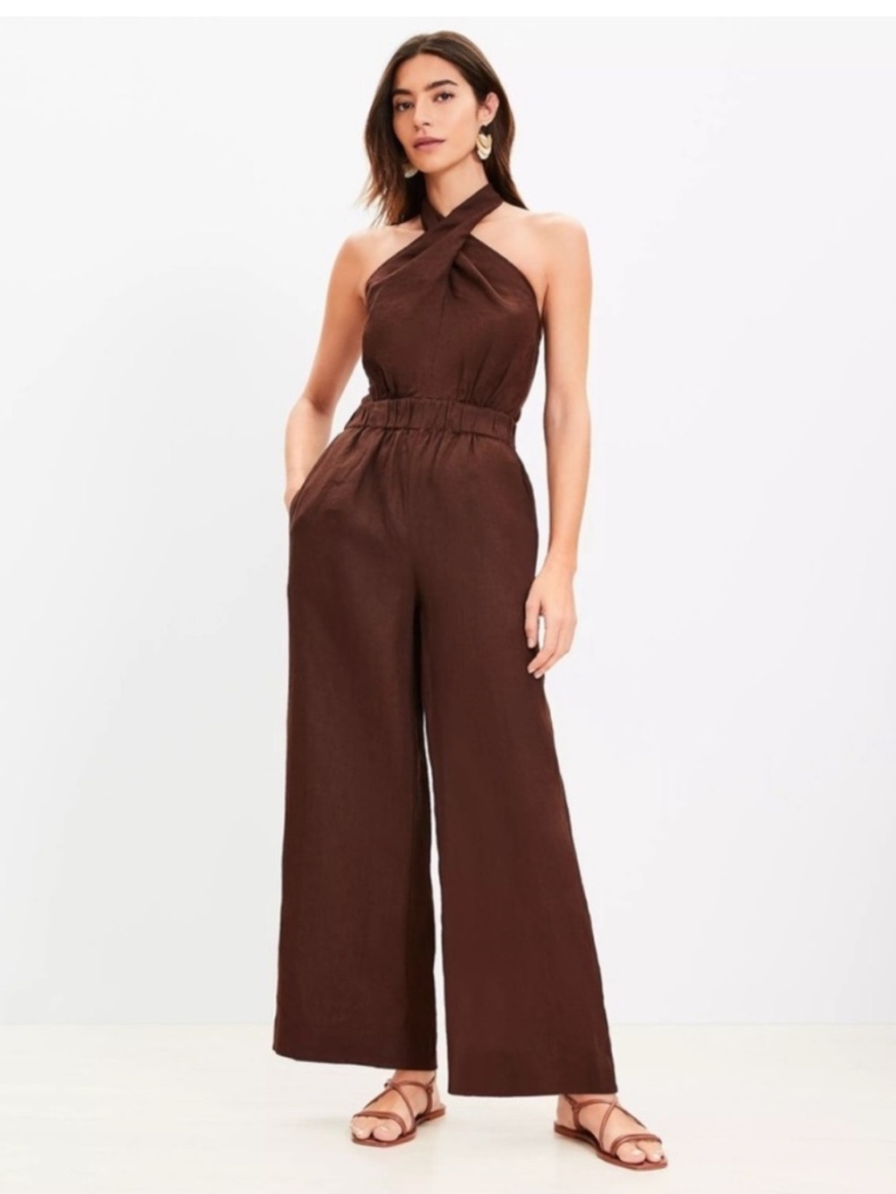 LOFT Brown Halter Neck Wide-Leg Jumpsuit